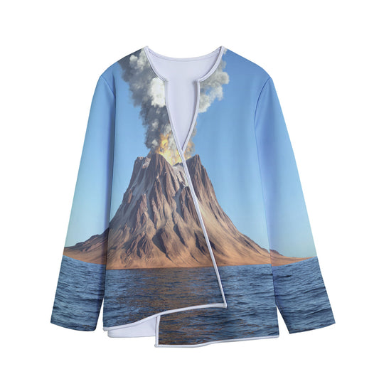 Volcanic Mountain Print Long Sleeve Short Coat