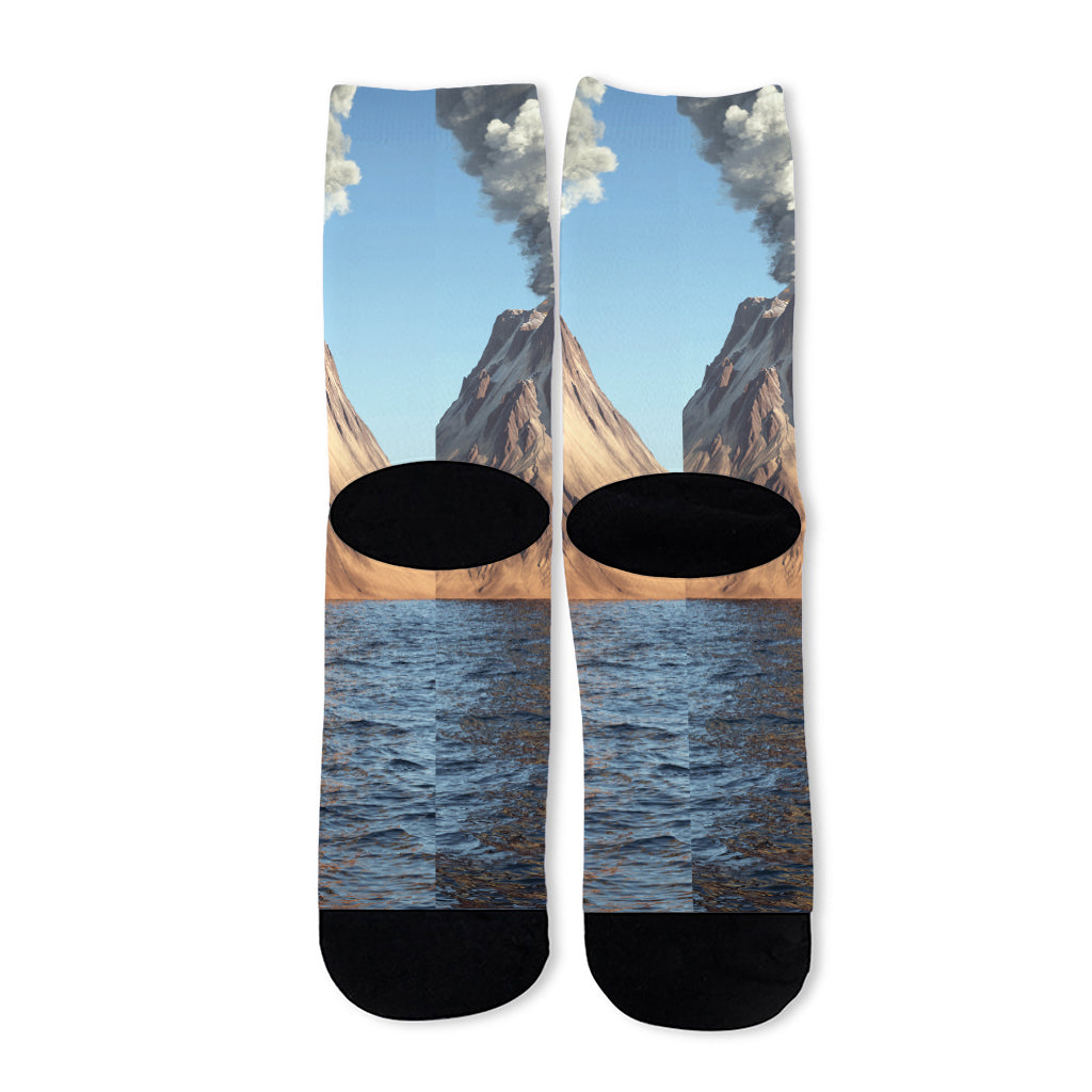 Volcanic Mountain Print Long Socks