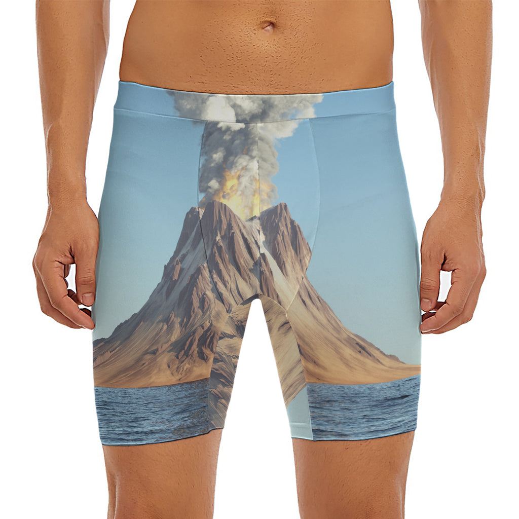 Volcanic Mountain Print Men's Long Boxer Briefs