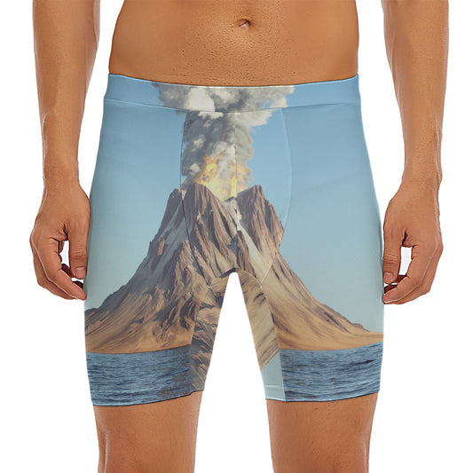 Volcanic Mountain Print Men's Long Boxer Briefs