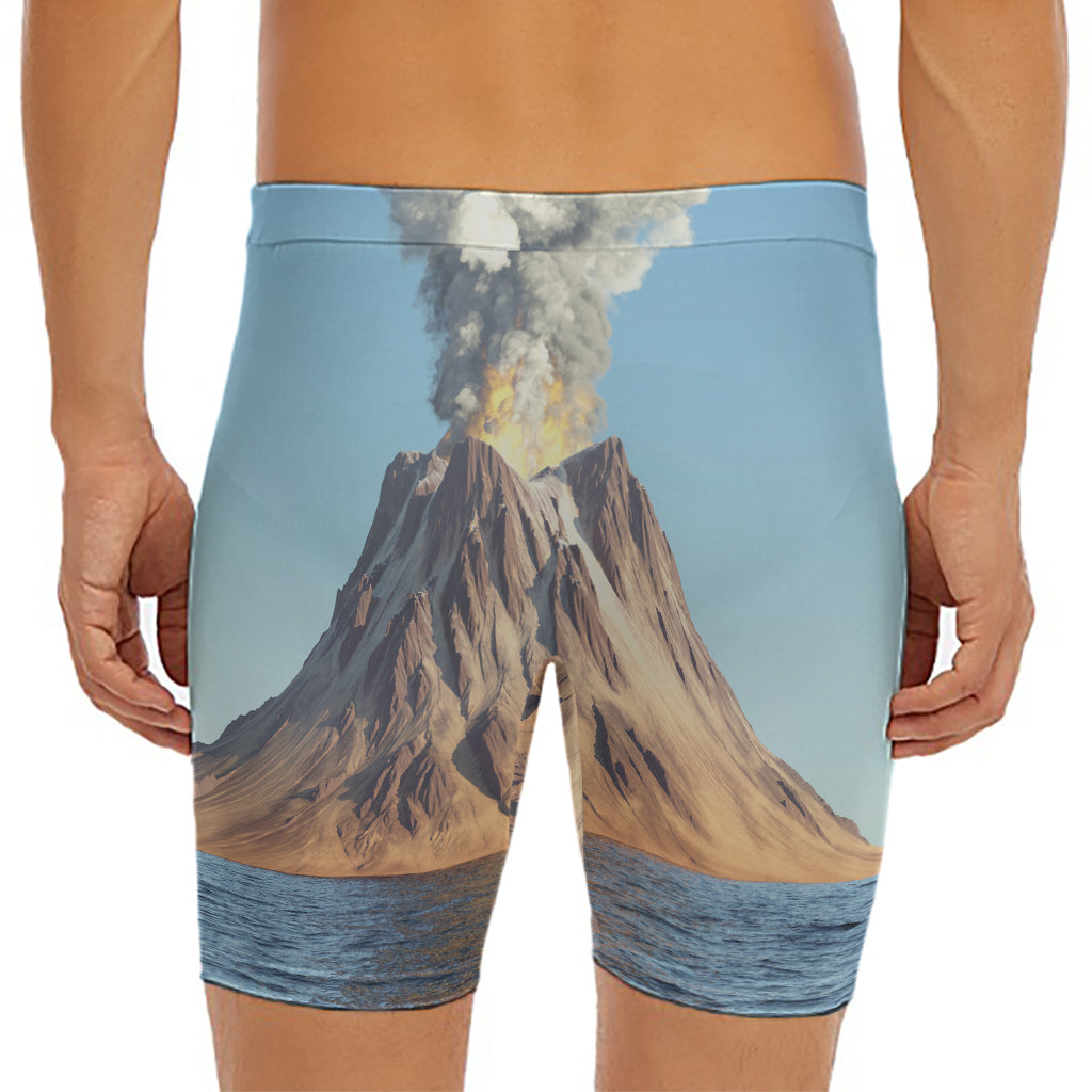 Volcanic Mountain Print Men's Long Boxer Briefs