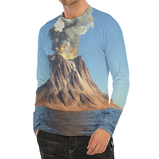 Volcanic Mountain Print Men's Long Sleeve Rash Guard