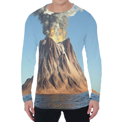 Volcanic Mountain Print Men's Long Sleeve T-Shirt