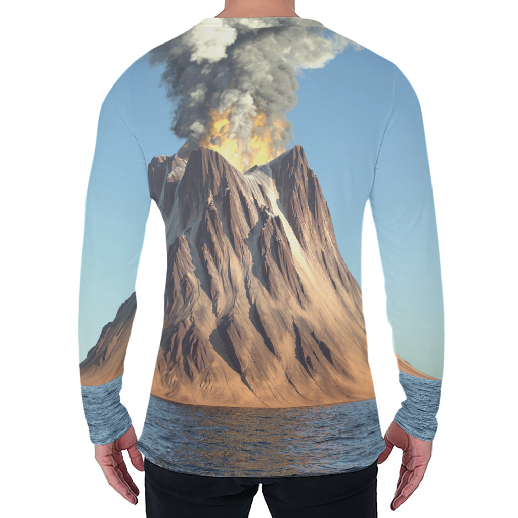 Volcanic Mountain Print Men's Long Sleeve T-Shirt