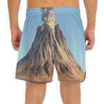 Volcanic Mountain Print Men's Split Running Shorts