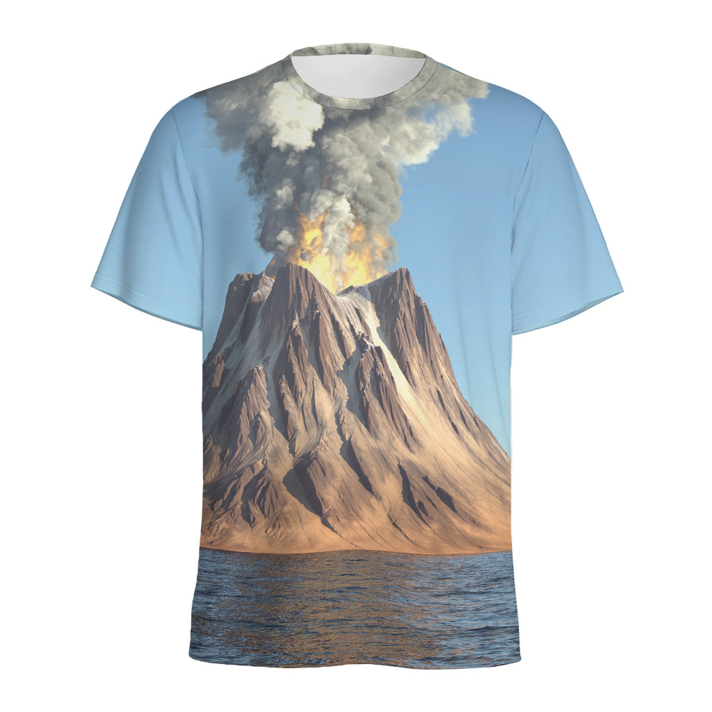 Volcanic Mountain Print Men's Sports T-Shirt