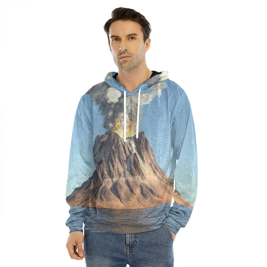 Volcanic Mountain Print Men's Velvet Pullover Hoodie