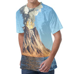 Volcanic Mountain Print Men's Velvet T-Shirt