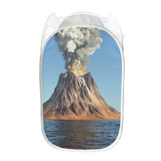 Volcanic Mountain Print Mesh Laundry Hamper