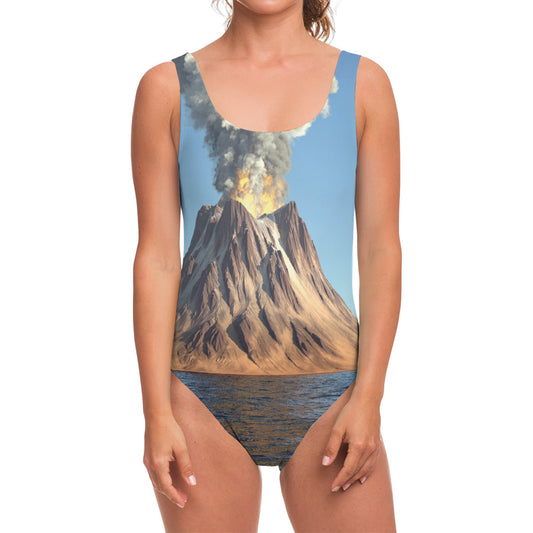 Volcanic Mountain Print One Piece Swimsuit