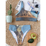 Volcanic Mountain Print One Shoulder Bikini Top