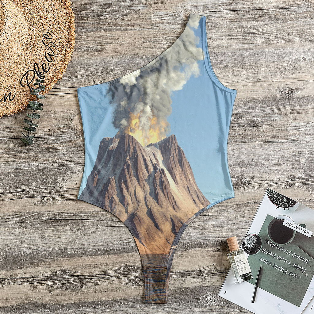 Volcanic Mountain Print One Shoulder Bodysuit