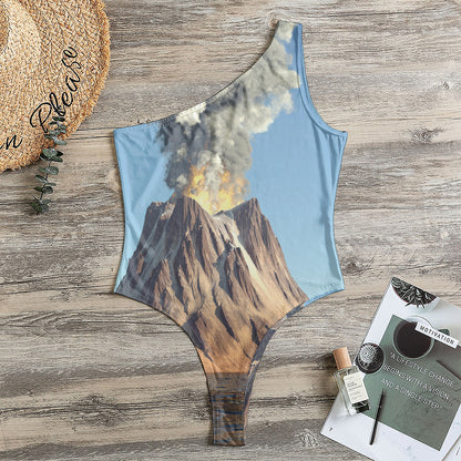 Volcanic Mountain Print One Shoulder Bodysuit