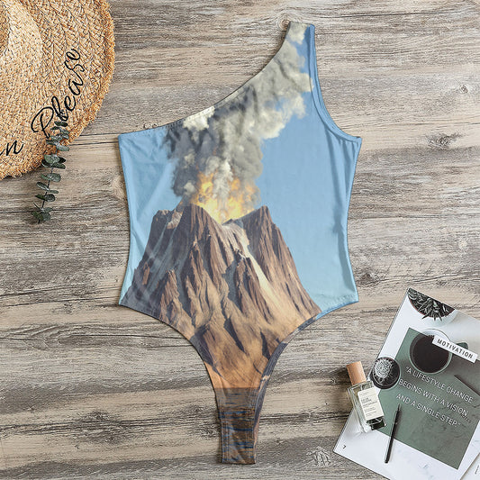 Volcanic Mountain Print One Shoulder Bodysuit