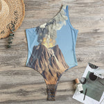 Volcanic Mountain Print One Shoulder Bodysuit