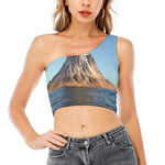 Volcanic Mountain Print One Shoulder Crop Top