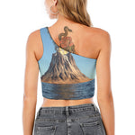 Volcanic Mountain Print One Shoulder Crop Top