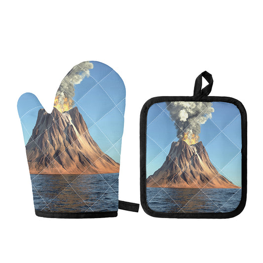 Volcanic Mountain Print Oven Mitt And Pot Holder Set