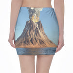 Volcanic Mountain Print Pencil Mini Skirt