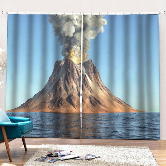 Volcanic Mountain Print Pencil Pleat Curtains