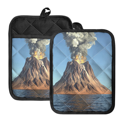 Volcanic Mountain Print Pot Holders With Pocket