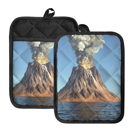 Volcanic Mountain Print Pot Holders With Pocket