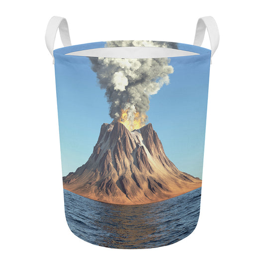 Volcanic Mountain Print Round Laundry Basket