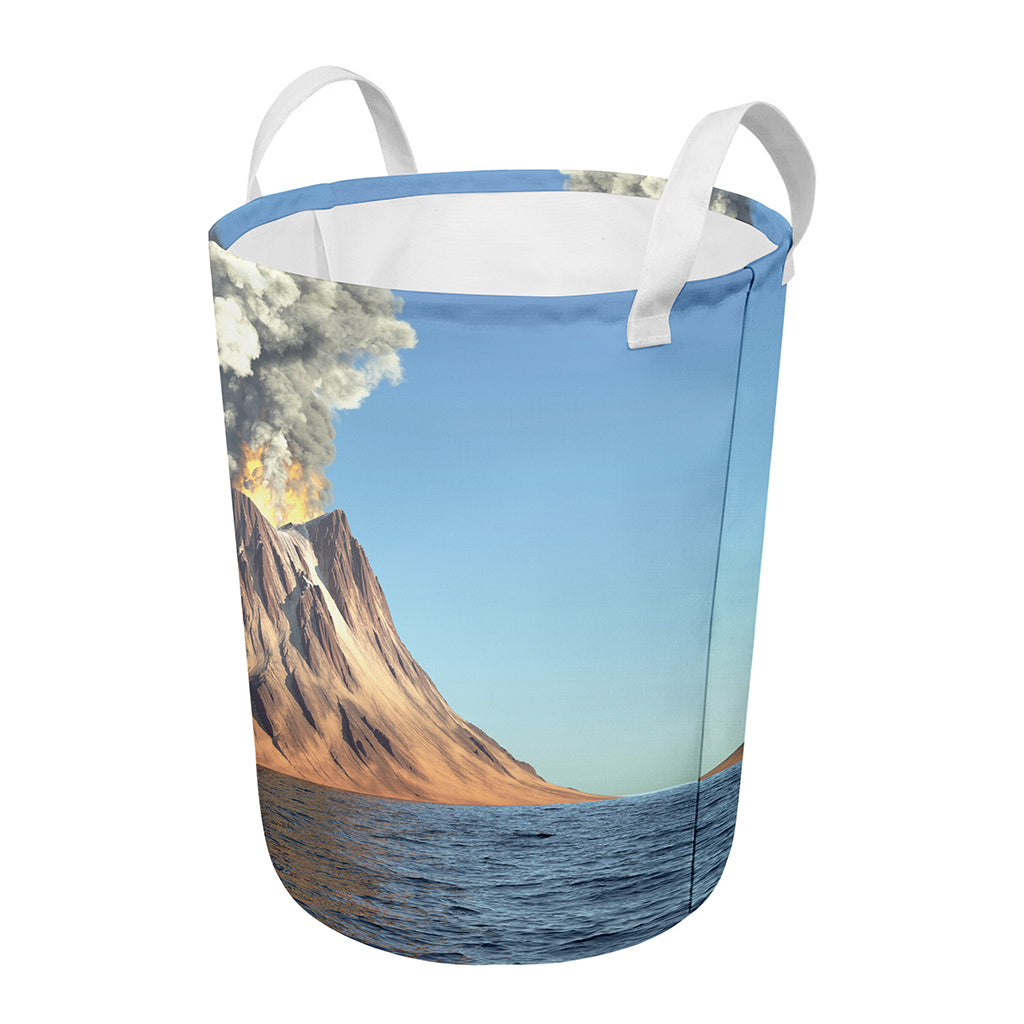 Volcanic Mountain Print Round Laundry Basket