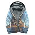 Volcanic Mountain Print Sherpa Lined Zip Up Hoodie
