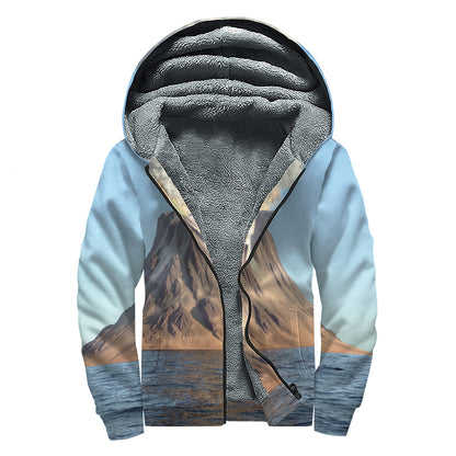 Volcanic Mountain Print Sherpa Lined Zip Up Hoodie