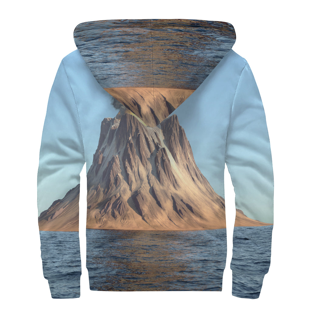 Volcanic Mountain Print Sherpa Lined Zip Up Hoodie