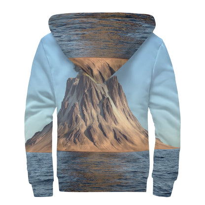 Volcanic Mountain Print Sherpa Lined Zip Up Hoodie