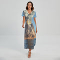 Volcanic Mountain Print Short Sleeve Maxi Dress