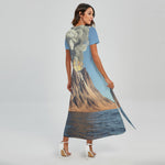 Volcanic Mountain Print Short Sleeve Maxi Dress