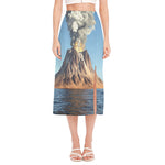 Volcanic Mountain Print Side Slit Midi Skirt