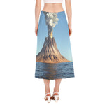 Volcanic Mountain Print Side Slit Midi Skirt