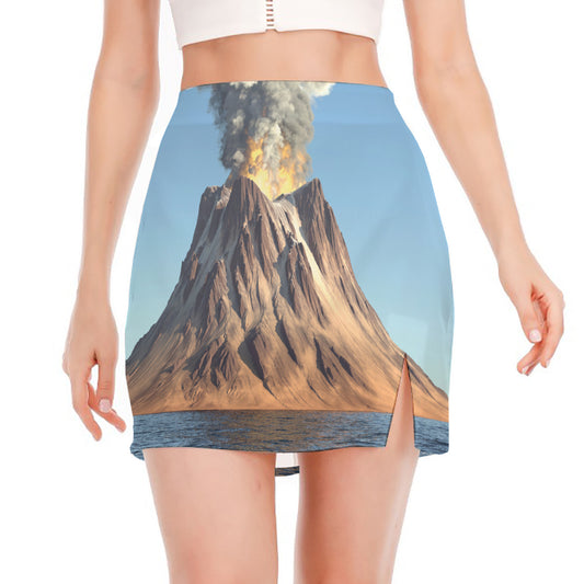 Volcanic Mountain Print Side Slit Mini Skirt