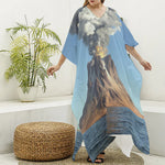 Volcanic Mountain Print Silk V-Neck Kaftan Dress