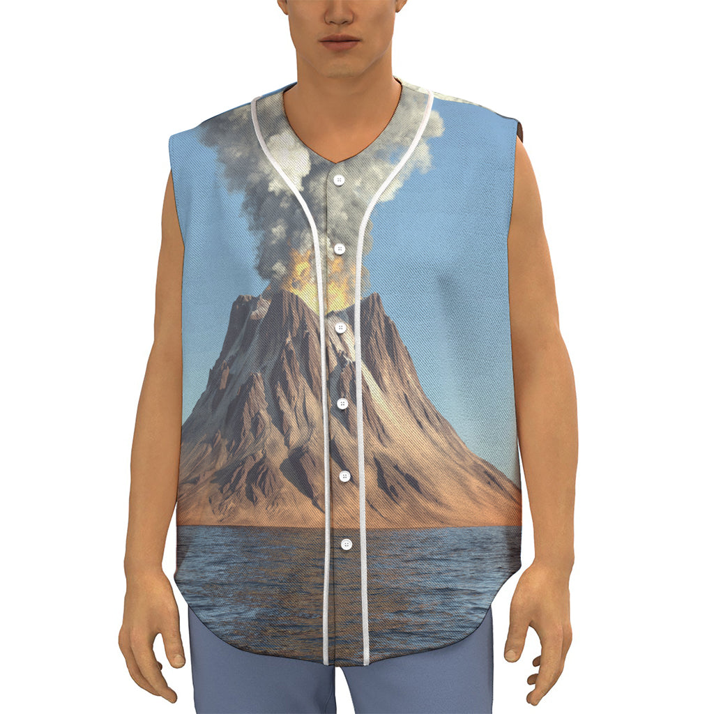 Volcanic Mountain Print Sleeveless Baseball Jersey