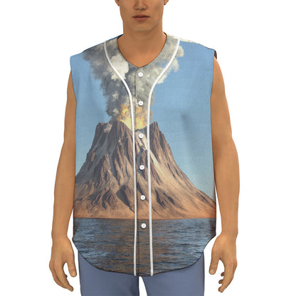 Volcanic Mountain Print Sleeveless Baseball Jersey