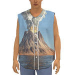 Volcanic Mountain Print Sleeveless Baseball Jersey