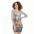 Volcanic Mountain Print Sleeveless Bodycon Dress