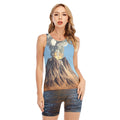 Volcanic Mountain Print Sleeveless One Piece Swimsuit