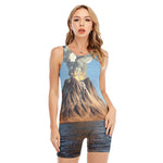 Volcanic Mountain Print Sleeveless One Piece Swimsuit