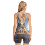 Volcanic Mountain Print Sleeveless One Piece Swimsuit