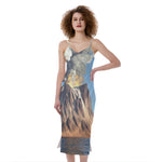 Volcanic Mountain Print Slim Fit Midi Cami Dress