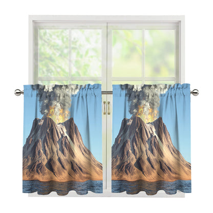 Volcanic Mountain Print Tier Curtains