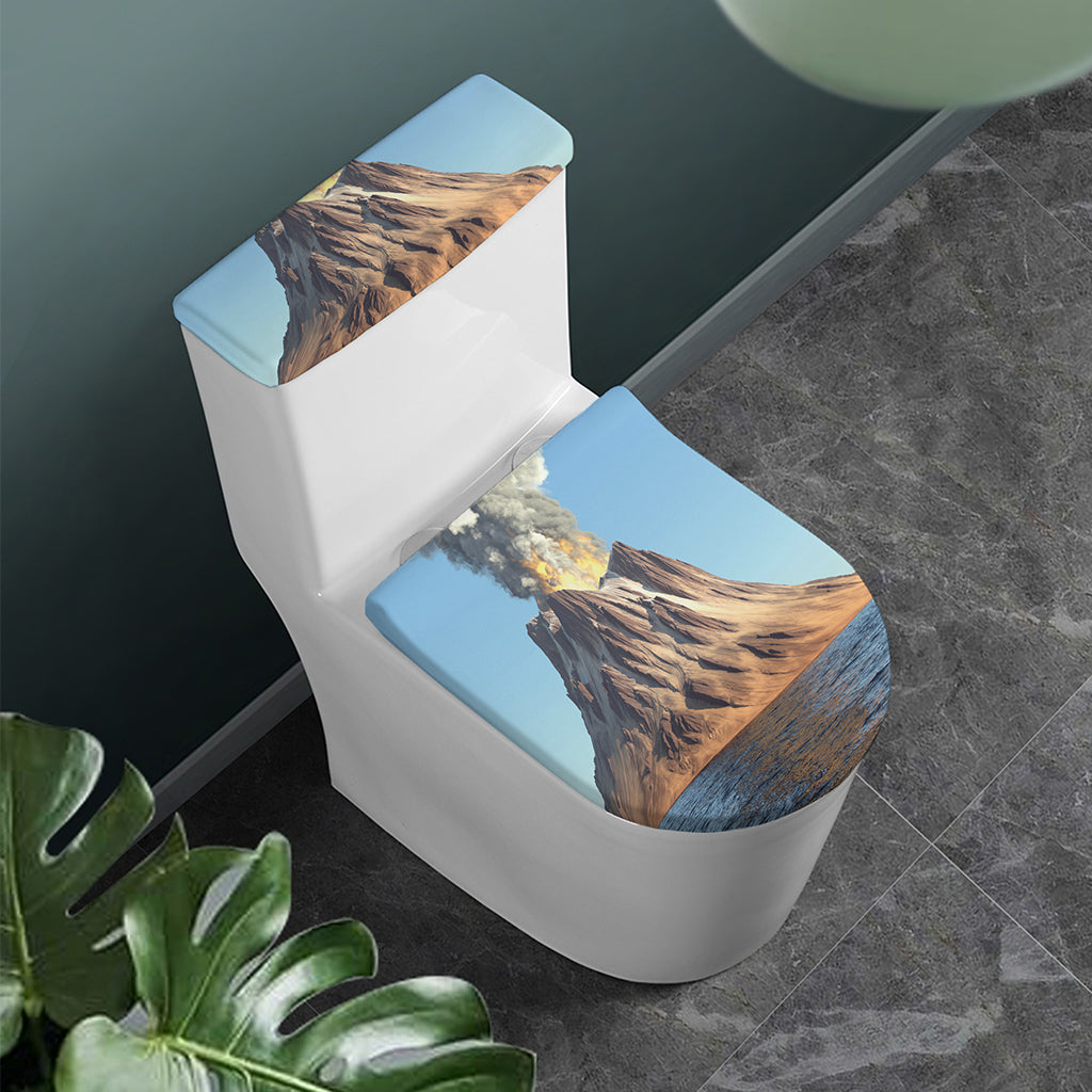 Volcanic Mountain Print Toilet Lid And Tank Cover Set