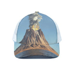 Volcanic Mountain Print White Mesh Trucker Cap