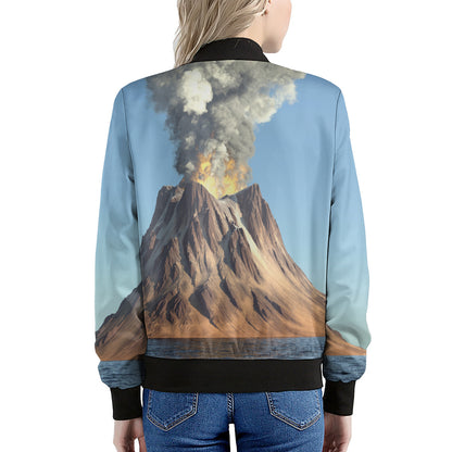 Volcanic Mountain Print Women's Bomber Jacket